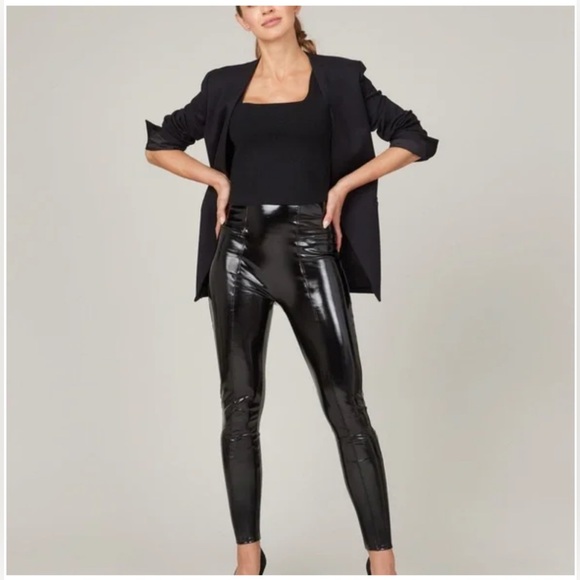 SPANX Pants - Spanx Faux Patent Leather Leggings Black M